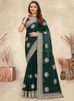 Crepe Silk Bottle Green Wedding Wear Coding Work Saree